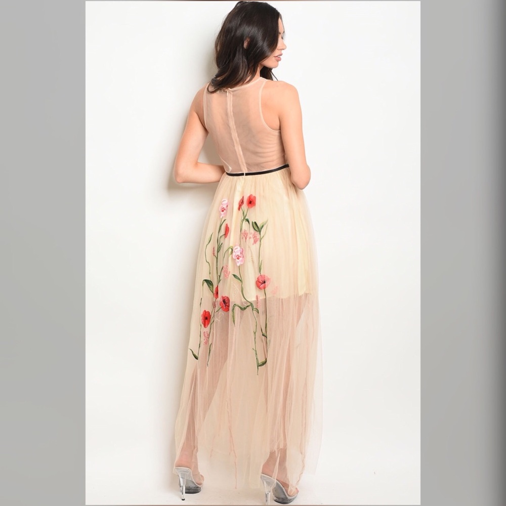 🌺🌺🌺 VINTAGE FLOWER EMBROIDERY NUDE DRESS🌺🌺🌺 - Picture 2 of 8